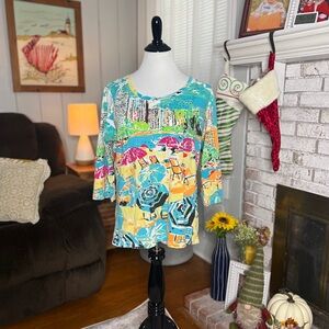 Palm Grove Tropical Print Top